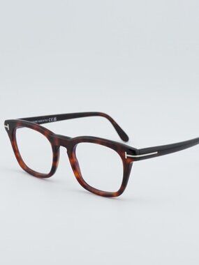 Tom Ford FT5870-B 054 Eyeglasses Havana 50mm Square Frame, Blue Light Block